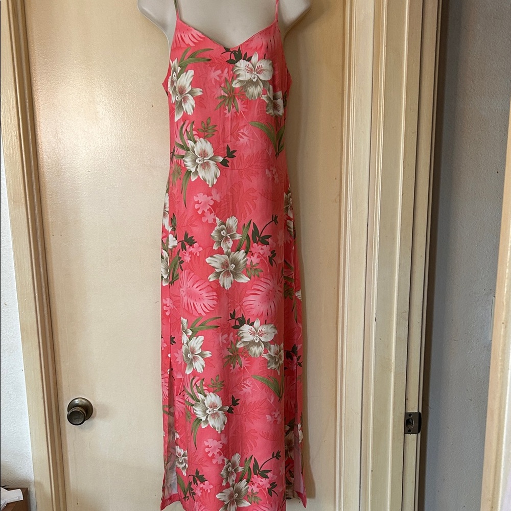 La Cabana Coral Tropical Floral Print Maxi Dress size M